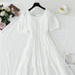 French square neck cotton linen dress  4275