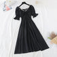 New style bubble sleeve length French retro skirt with slim waist  4218