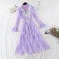 Embroidered mesh shows thin temperament knitted dress for women  4092