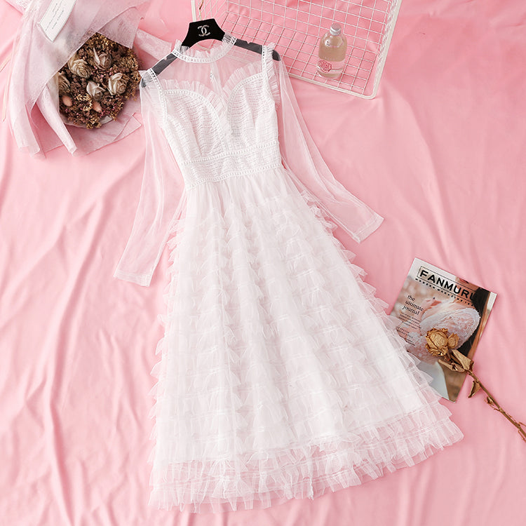 Mesh lace dress small fragrance layer upon layer cake long skirt  4294