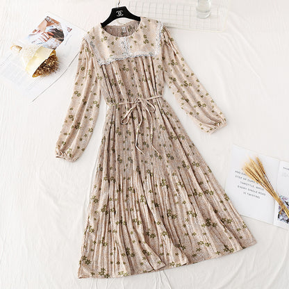 Französischer Retro-Spitzenrock mit Blumenmuster und Puppenkragen 4036