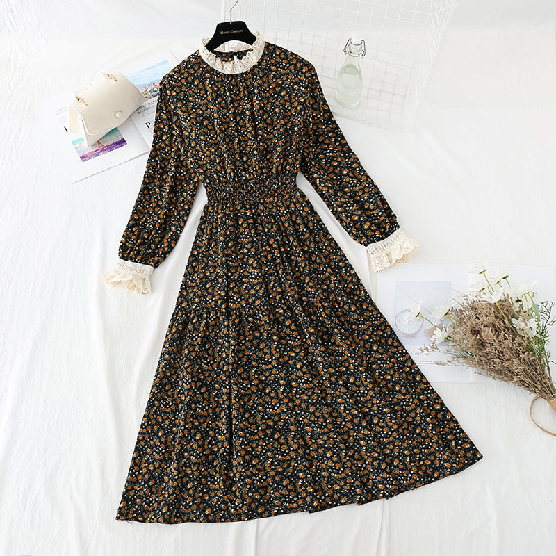 Lace patchwork floral dress with bottom skirt for women  4056