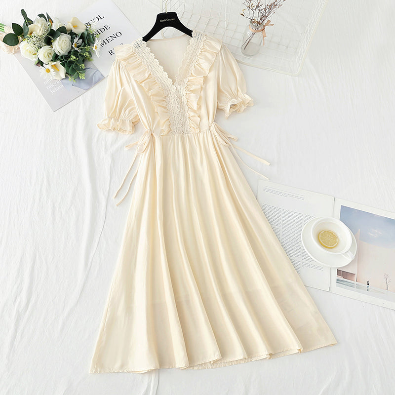 Cotton linen dress French gentle style  4230