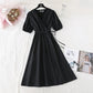 Lace up waist for thin temperament French retro bubble sleeve long skirt  4146