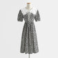Französisches Retro-Puppenhals-Baumwoll-Leinen-Blumenkleid 4290