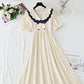 French retro doll collar bubble sleeve waist closing tea break skirt  4268