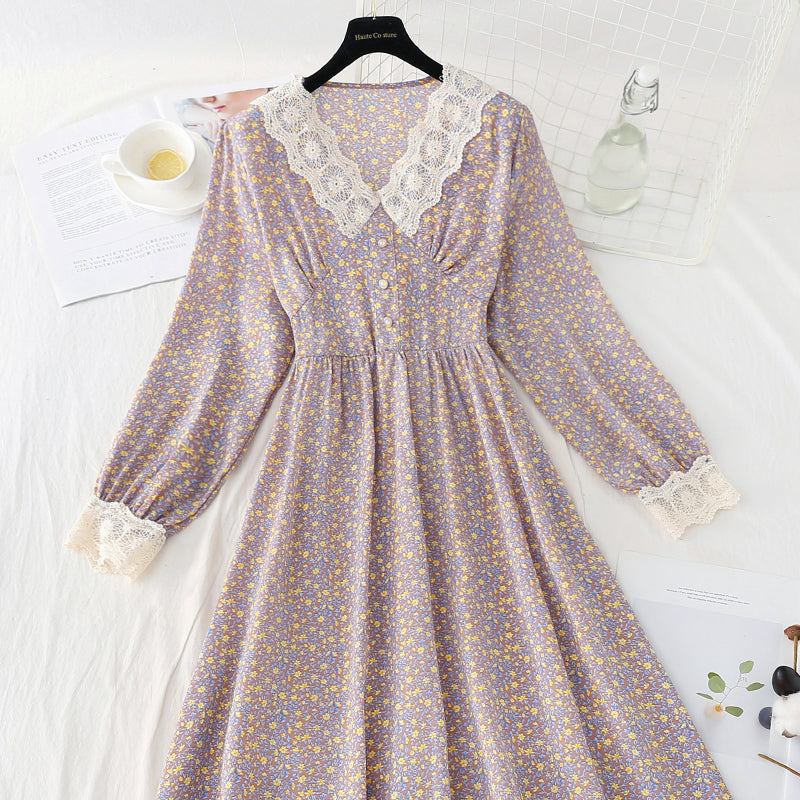 Floral dress gentle wind slim temperament Chiffon Skirt  4082