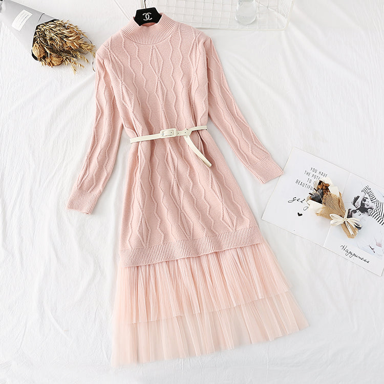 Over knee knit sweater and mesh skirt  4317