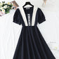 French Retro Tea Break temperament waist length skirt A-line skirt  4249