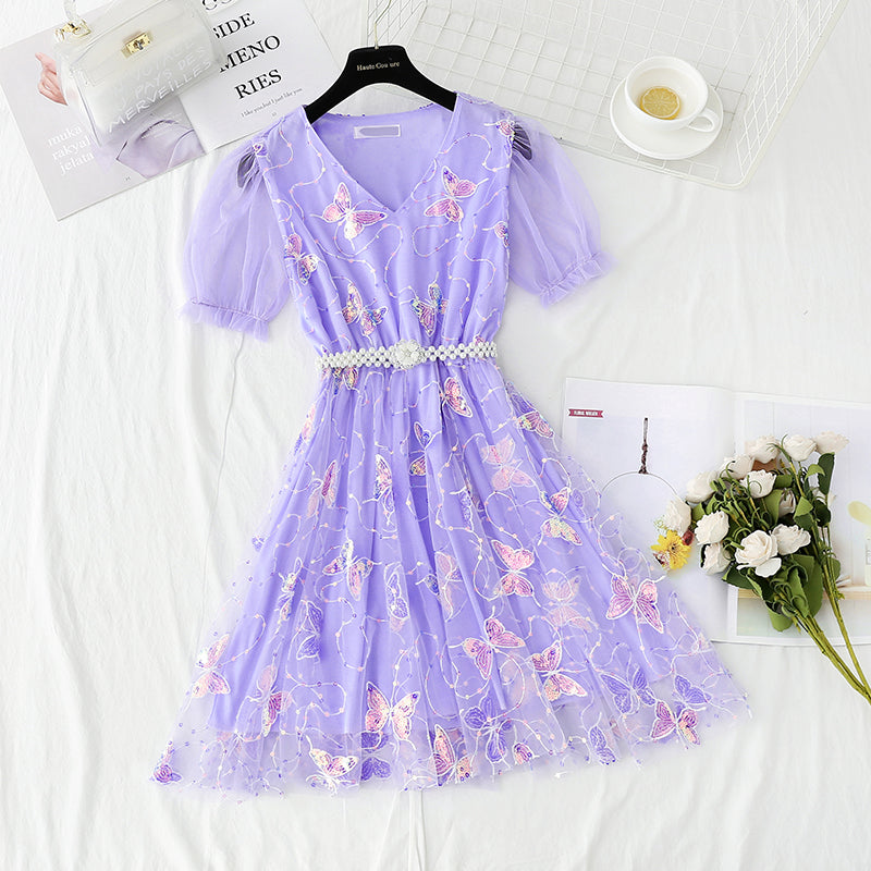 Fairy super fairy lace gauze skirt heavy industry embroidery Sequin  4421