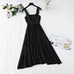 Cotton linen dress French retro gentle suspender dress  4263