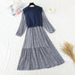 Long large skirt stitched small fresh floral dress with shawl  3880