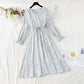 Chiffon floral dress with slim waist and gentle lady skirt  4091