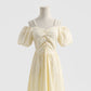 Französisches schulterfreies Kleid aus Baumwollleinen mit Hosenträgern 4293