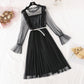 French retro knee pleated long skirt  4043