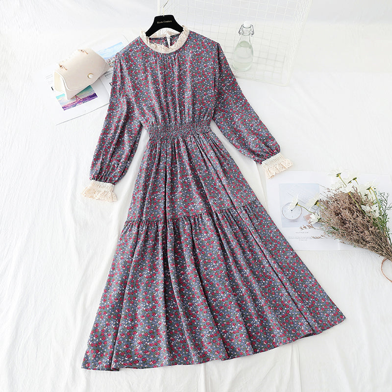Lace patchwork floral dress with bottom skirt for women  4056