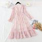 French retro knee Chiffon Long Sleeve Dress  3833