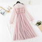 Sanftes Windnetzkleid Französisches Retro-Interieur mit unterem Rock 4004
