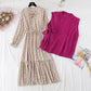 Knitted sweater vest set with a bottomed floral skirt  4008
