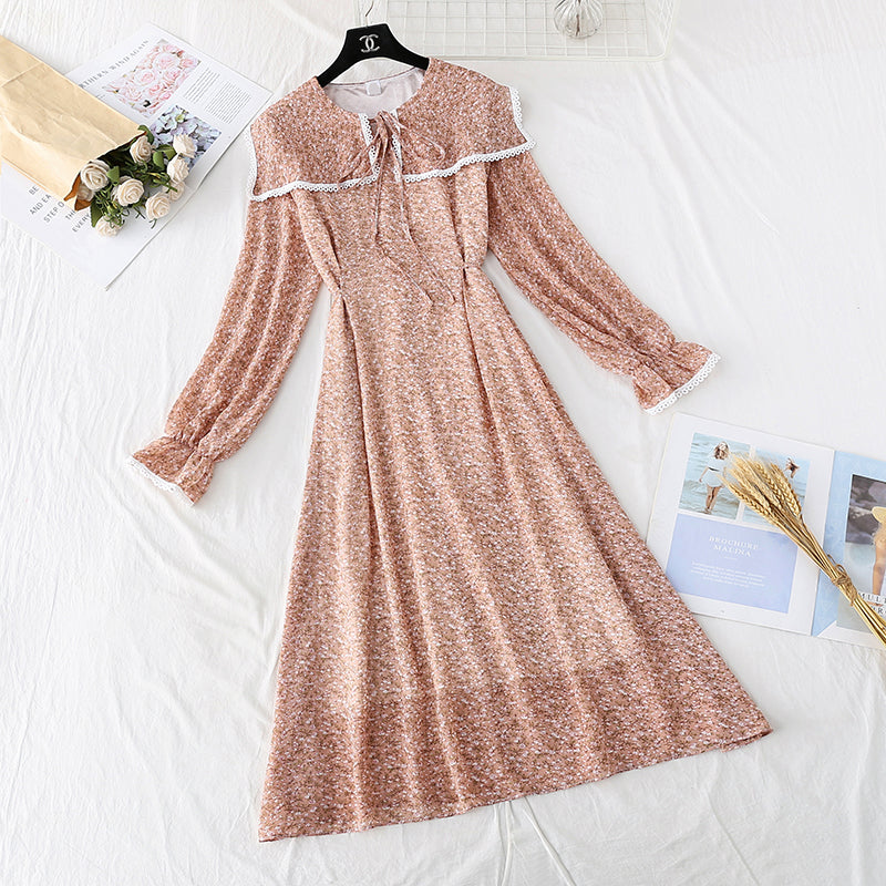 French retro floral lace up waist slim temperament long skirt  3924