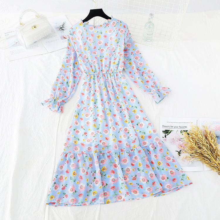 Schnürkragen French Soft Wind Blumenkleid 3837