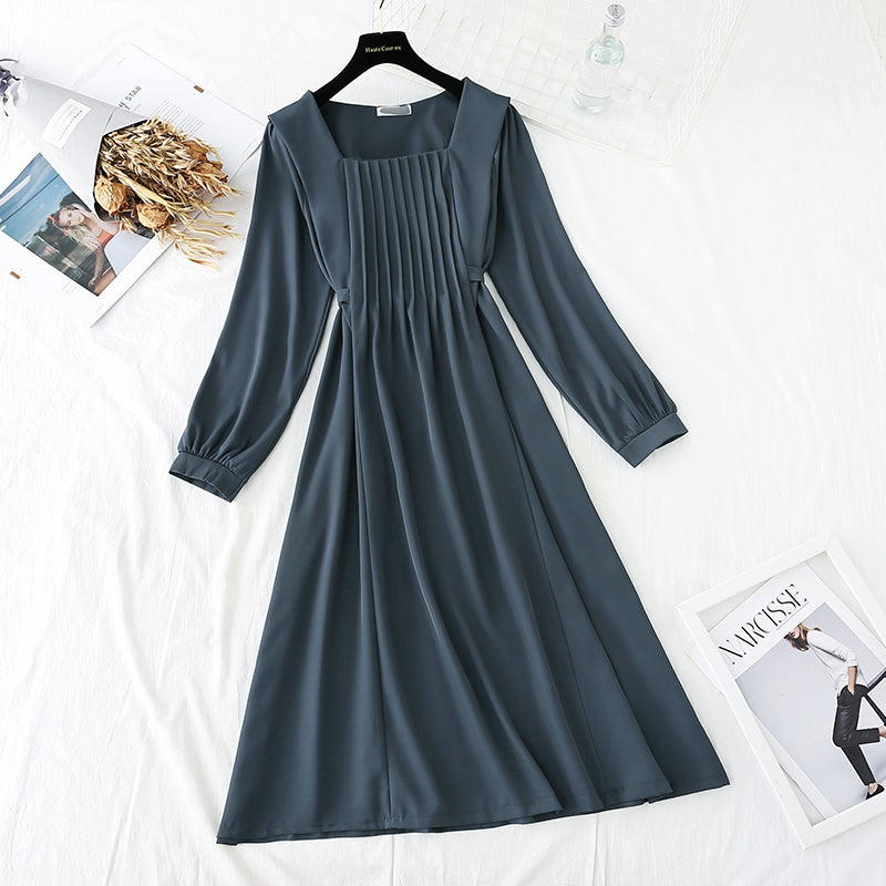 Einfarbiges französisches Retro-Kleid für Damen mit dünnem Temperament 3938