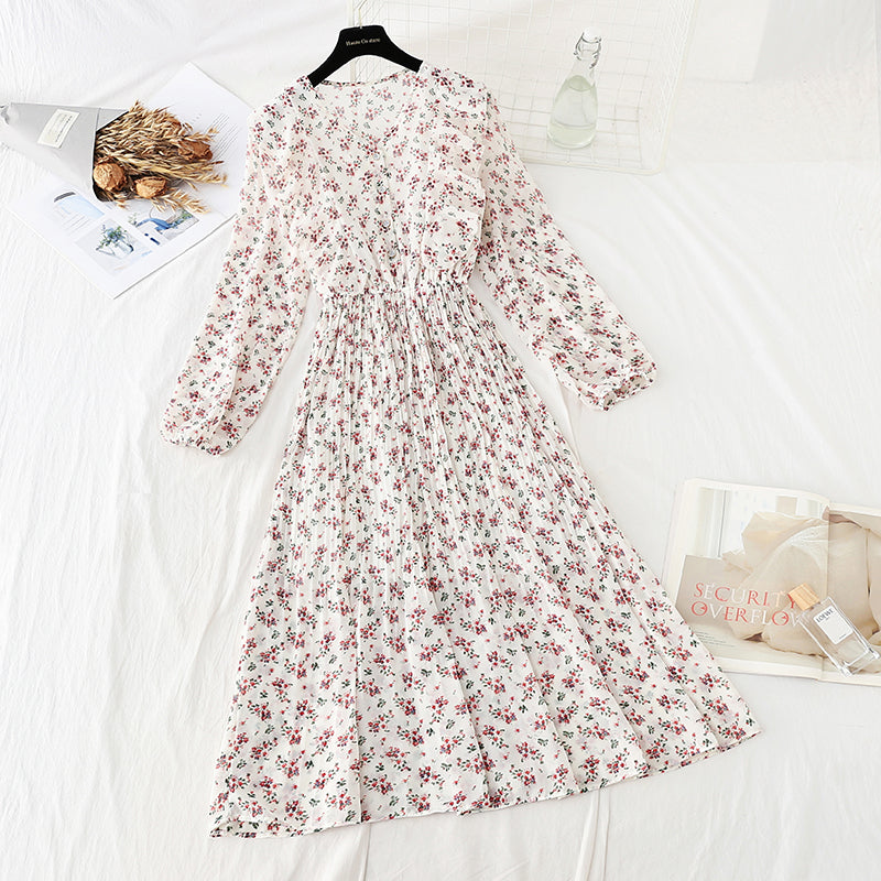 Ruffled floral dress shows thin skirt  4061