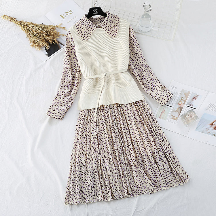 Sweet baby Collar Chiffon Skirt Suit two-piece suit  4011