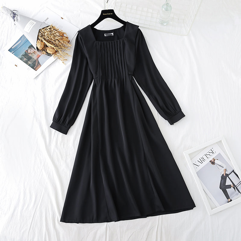 Einfarbiges französisches Retro-Kleid für Damen mit dünnem Temperament 3938