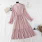 Bow chiffon dress shows thin temperament, slim pleated floral skirt  4089