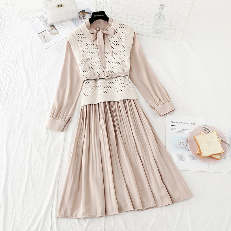 Knitted vest with pleated skirt two piece set fairy Sen Department   3920