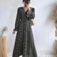 V-neck waist closing thin lotus leaf sleeve Floral Chiffon gentle wind dress  3912