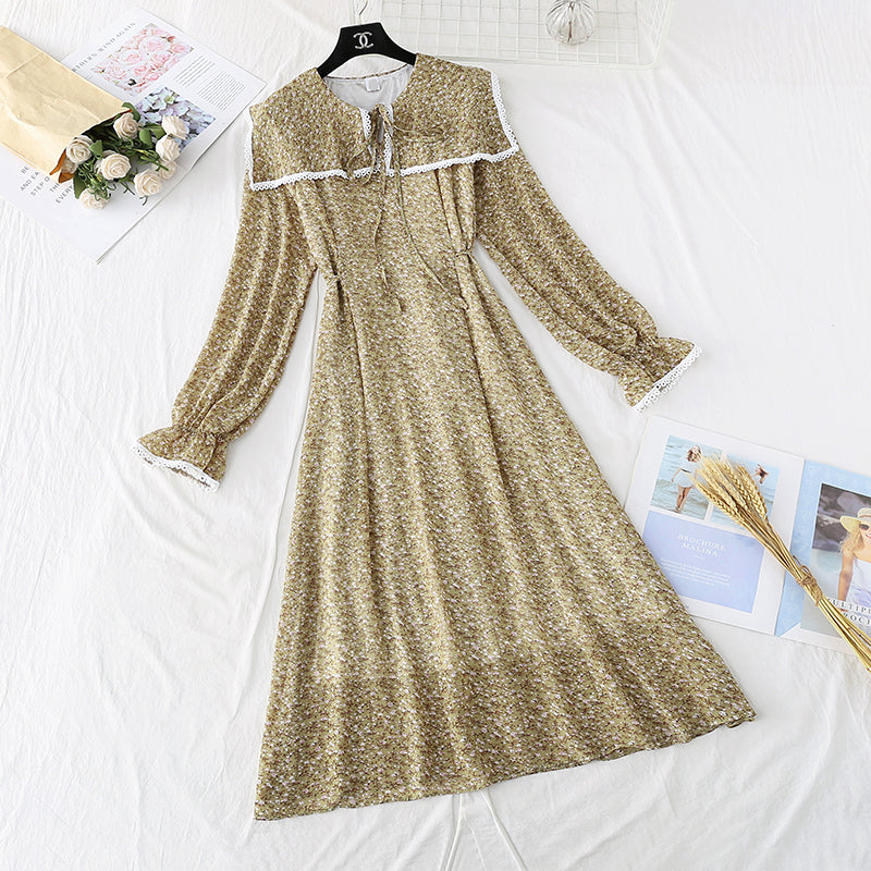 French retro floral lace up waist slim temperament long skirt  3924