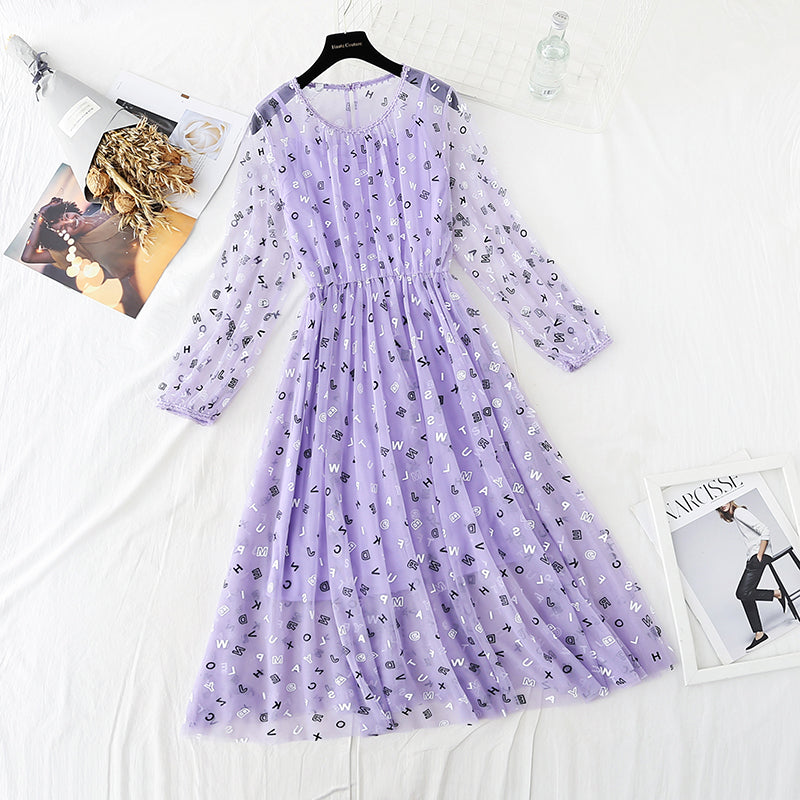 French letter printed long skirt fairy super fairy series  3936