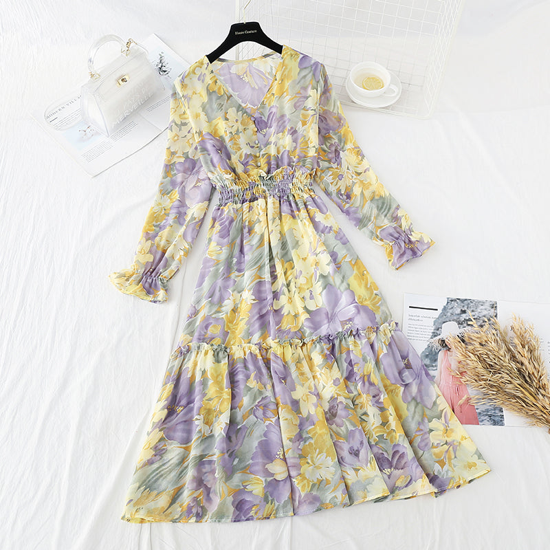 French Chiffon knee length skirt with slim waist  3843