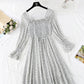 French retro square collar with slim waist and floral long skirt  4022