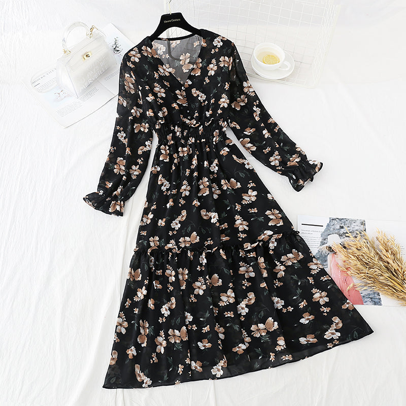 French Chiffon knee length skirt with slim waist  3843