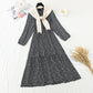 Long large skirt stitched small fresh floral dress with shawl  3880