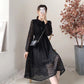 High and thin temperament goddess long sleeve Knee Skirt  3870
