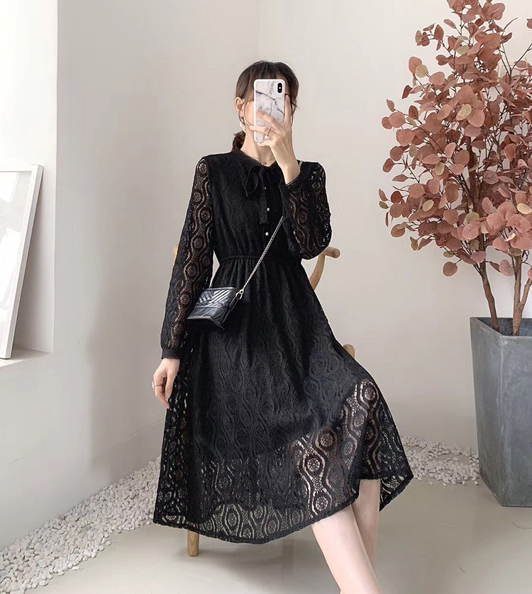 High and thin temperament goddess long sleeve Knee Skirt  3870