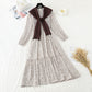 Long large skirt stitched small fresh floral dress with shawl  3880