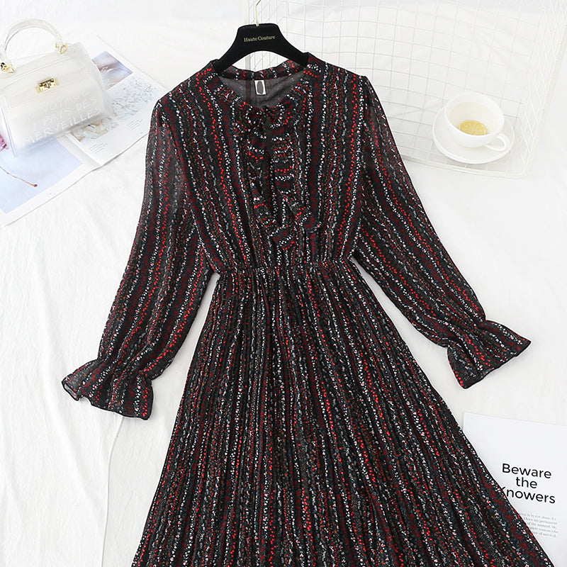 Neuer schmaler Faltenrock aus Chiffon mit Schleife zum Schnüren 3855