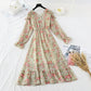 French retro knee Chiffon Long Sleeve Dress  3833