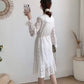 Lapel cut-out lace up waist slim over knee solid long skirt  3905