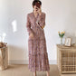Thin V-neck pleated retro gentle wind over knee floral skirt  3910