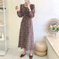 Knielanges Vintage-Blumenkleid mit eckigem Ausschnitt und Schnürung 3911