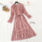 Gentle wind French retro wave point chiffon dress women  3986