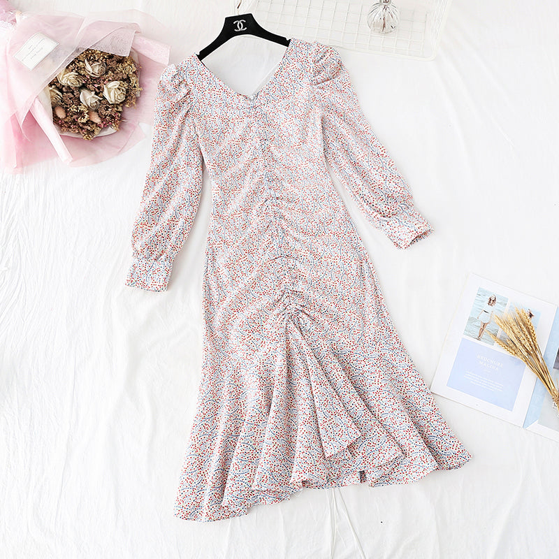 Personalized Ruffle fishtail French retro long skirt  3816