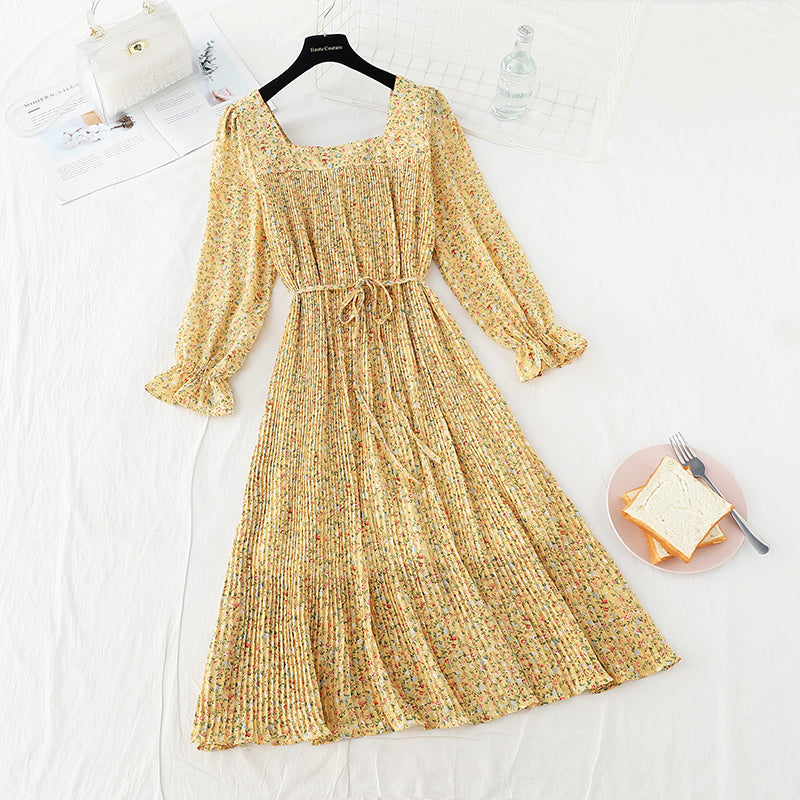 New slim square neck French Chiffon Skirt  3859