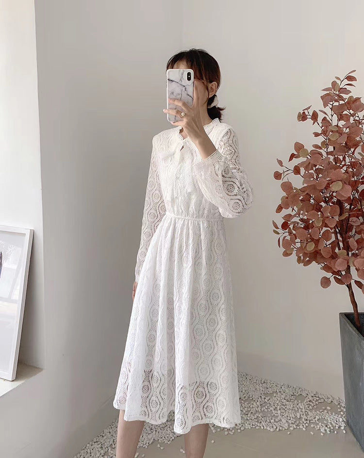 High and thin temperament goddess long sleeve Knee Skirt  3870